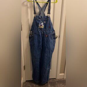 Vintage Disney Store L Overalls Mickey Mouse Large Lg Denim Embroidered Jeans